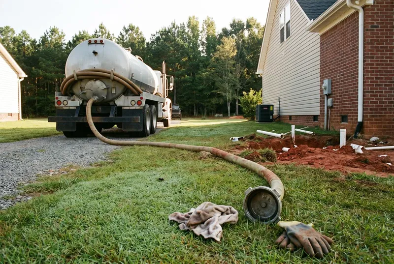 A vacuum truck and hose at a driveway (sample photo)